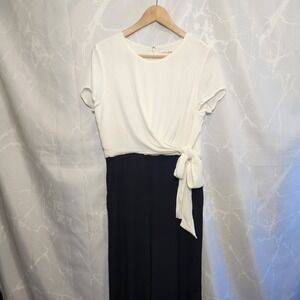 Maison Jules Colorblocked Tie Front Jumpsuit Women's 8 Wide Leg Black & White